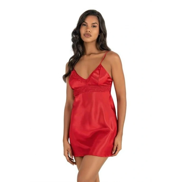VipMarketim  Kırmızı Kısa Saten Gecelik