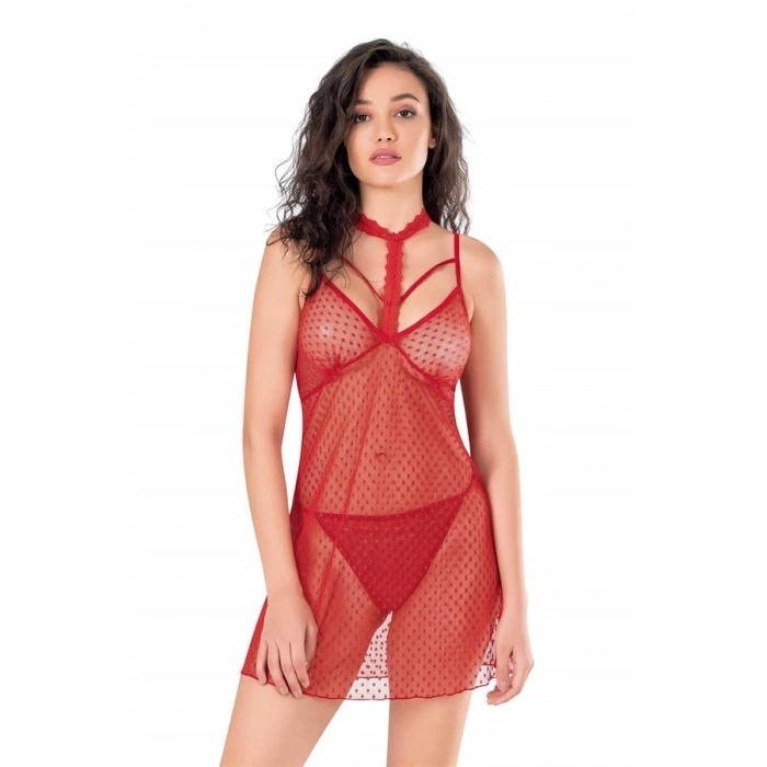 VipMarketim  Kırmızı Kısa Tül Gecelik