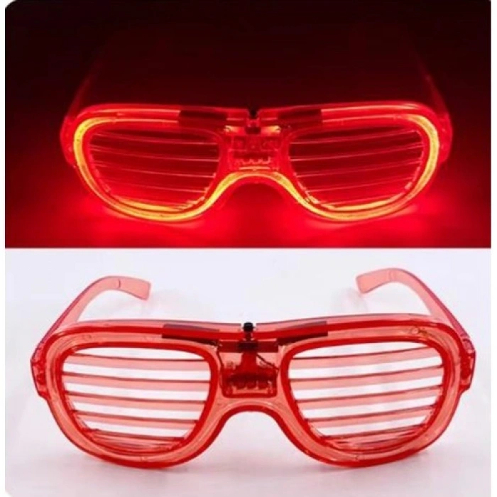 VipMarketim Kırmızı Led Işıklı Parti Gözlüğü - Neon Glow Şerit Gözlük 3 Modlu