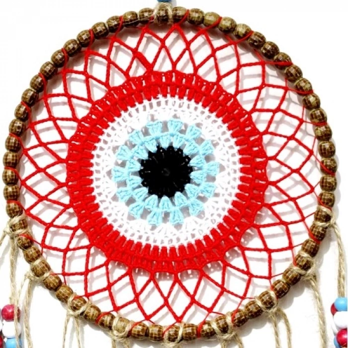 VipMarketim Kırmızı Motifli Renkli Boncuklu El Yapımı Duvar Süsü