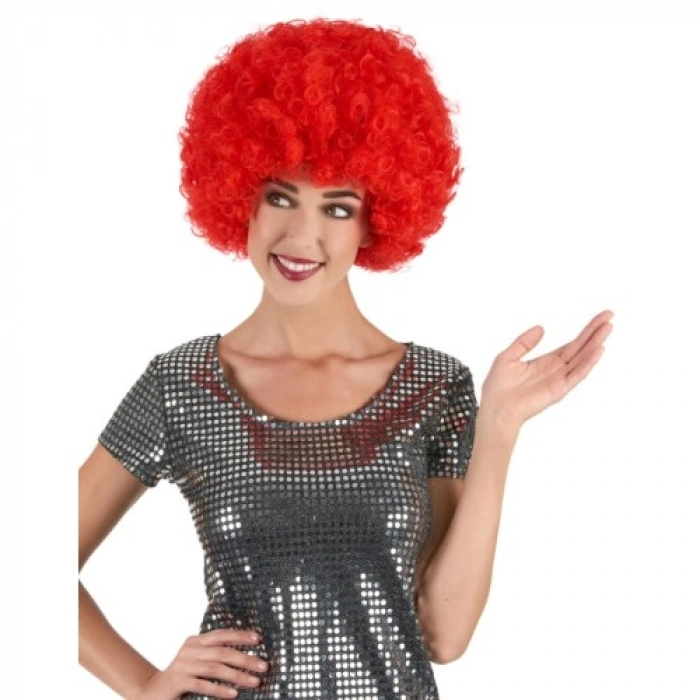 VipMarketim Kırmızı Renk Kıvırcık Afro Bonus Peruk