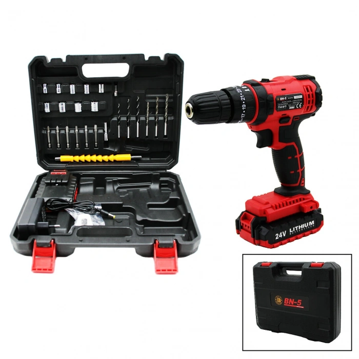 VipMarketim Kırmızı Renk Şarjlı Matkap Seti - 1350 RPM - Çantalı - 24W