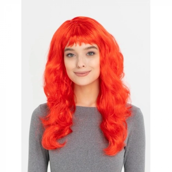 VipMarketim Kırmızı Renk Uzun Dalgalı Parti Peruğu