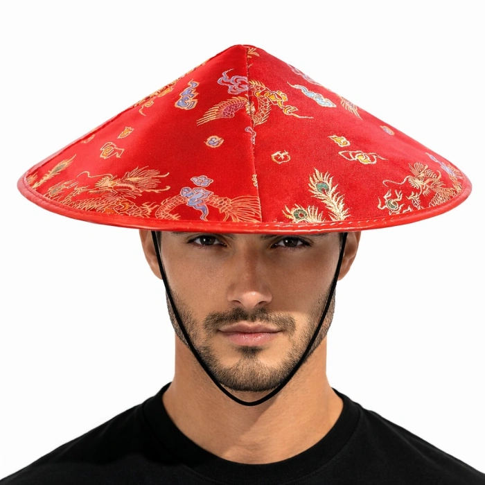 VipMarketim Kırmızı Saten Dragon İşlemeli Şapka – Lastikli