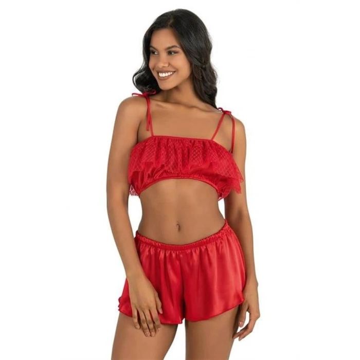 VipMarketim  Kırmızı Saten Şort Takımı 9206