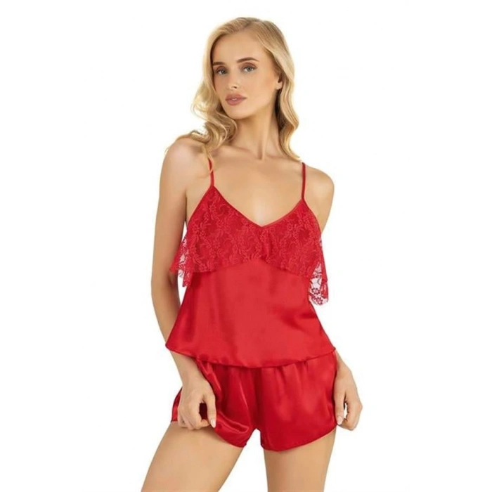 VipMarketim  Kırmızı Saten Şort Takımı 9214