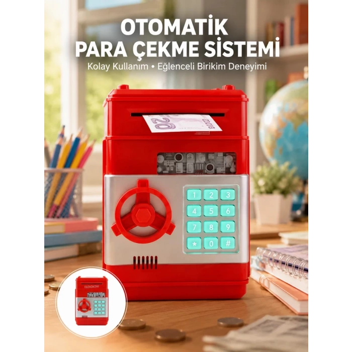 VipMarketim Kırmızı Şifreli ATM Kasa Para Yutan Kumbara