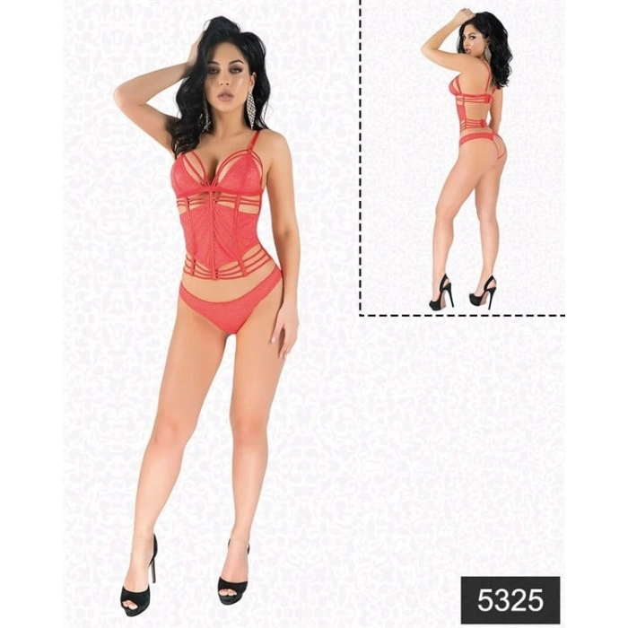 VipMarketim  Kırmızı Simli Dantel Büstiyer Takım