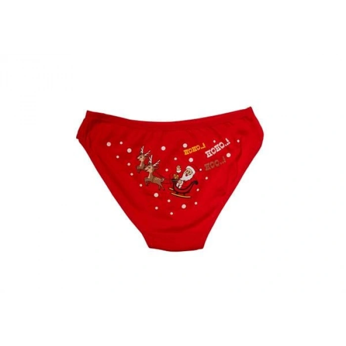 VipMarketim Kırmızı Yılbaşı Desenli Hoo Hoo Hoo Pamuklu Külot