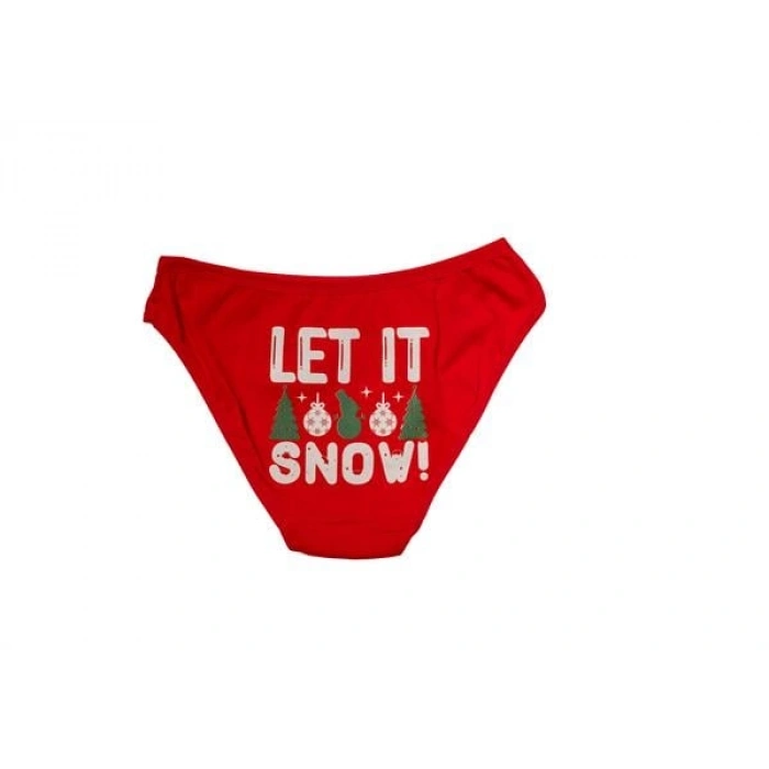 VipMarketim Kırmızı Yılbaşı Desenli Let İt Snow Pamuklu Külot