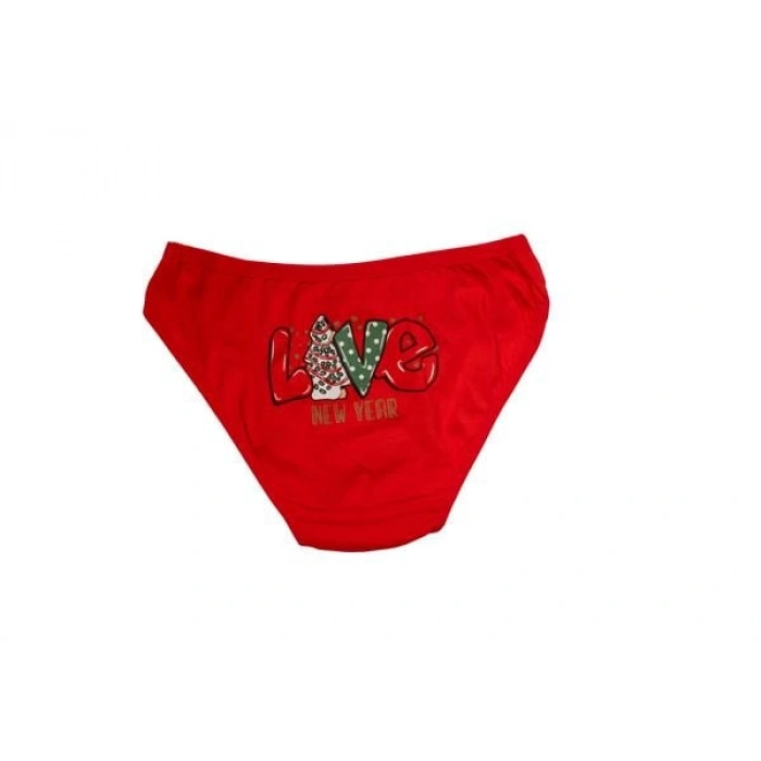 VipMarketim Kırmızı Yılbaşı Desenli Love New Year Pamuklu Külot