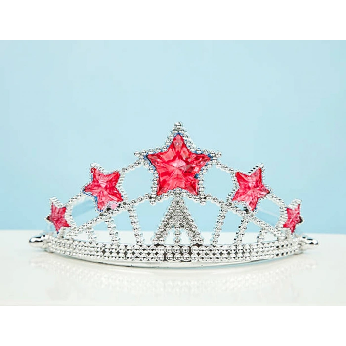 VipMarketim Kırmızı Yıldız Taşlı Plastik Elsa Tacı Çocuk Boy