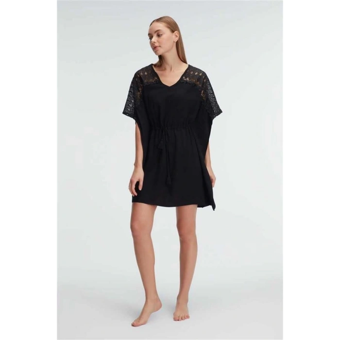 Vipmarketim Kısa Kol V Yaka Viskon Düz Yazlık Mini Dantel Detaylı Pijama Takımı