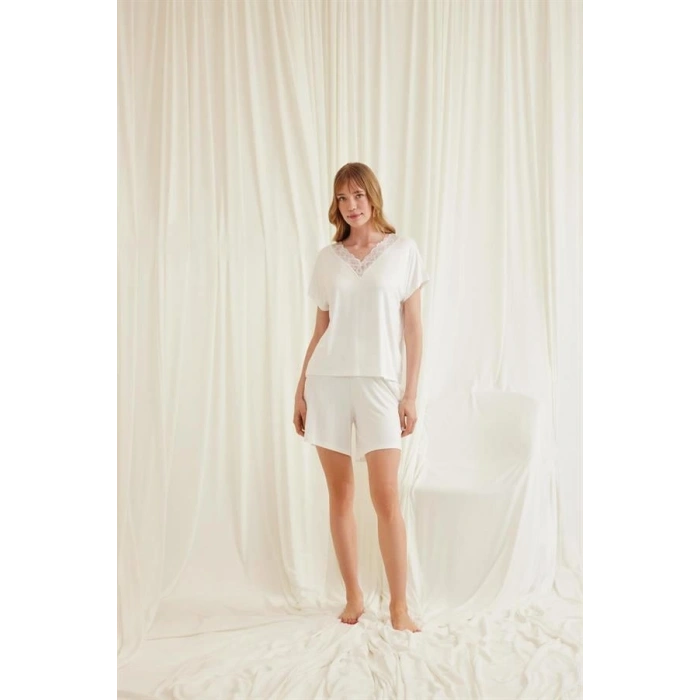 Vipmarketim Kısa Kollu Dantelli V Yaka Şort Takımı
