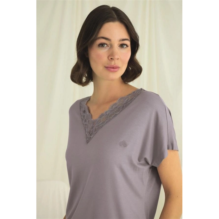VipMarketim Kısa Kollu V Yakalı Dantelli Pijama Takımı