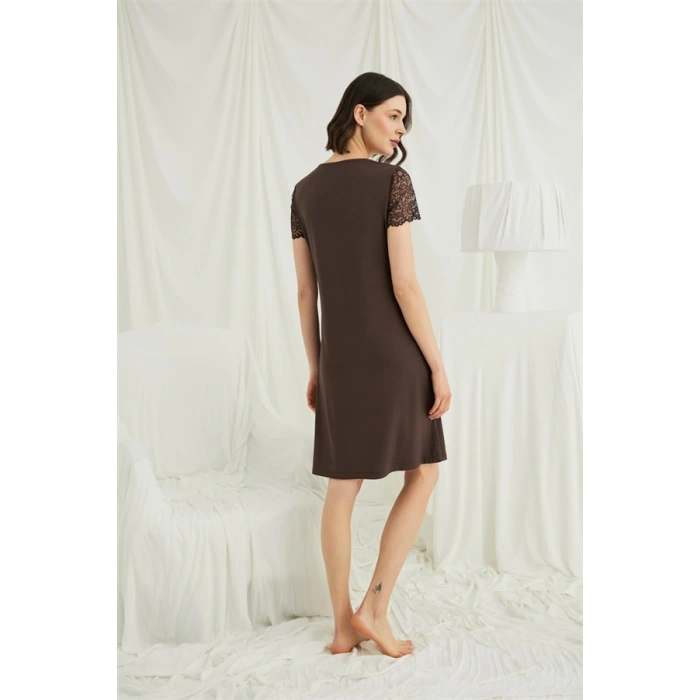 Vipmarketim Kısa Kollu Ve Dantelli V Yaka Gecelik