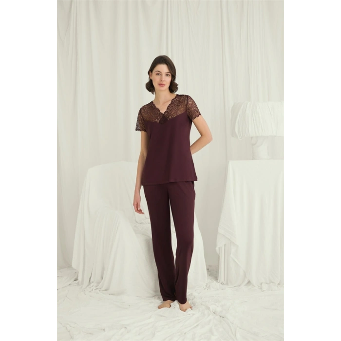 Vipmarketim Kısa Kollu Ve Dantelli V Yaka Pijama Takımı