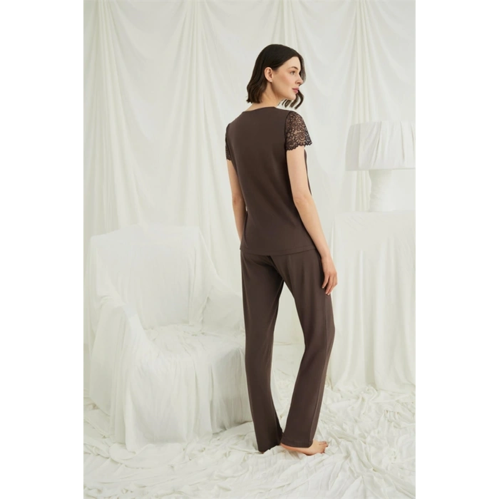 Vipmarketim Kısa Kollu Ve Dantelli V Yaka Pijama Takımı