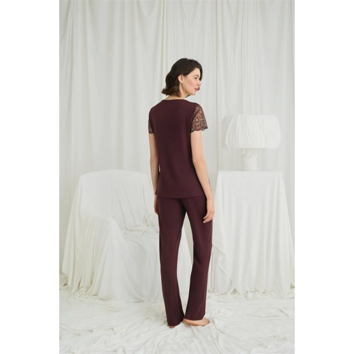 Vipmarketim Kısa Kollu Ve Dantelli V Yaka Pijama Takımı