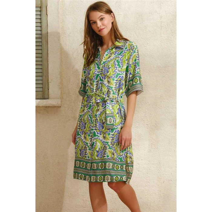 Vipmarketim Kısa Yarım Kol V Yaka Kadın Viskon Çiçek Desenli Yazlık Uzun Elbise