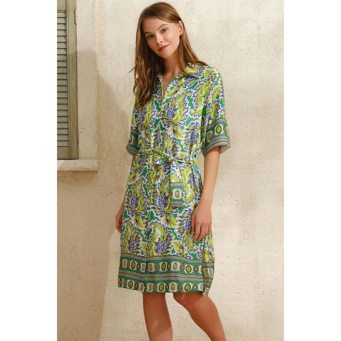 VipMarketim Kısa Yarım Kol V Yaka Kadın Viskon Çiçek Desenli Yazlık Uzun Elbise Anıl 5758