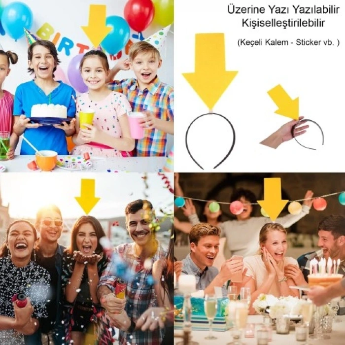 VipMarketim Kişiselleştirilebilir Ok Taç – Üzerine Yazı Yazılabilen Parti Tacı Sarı Renk