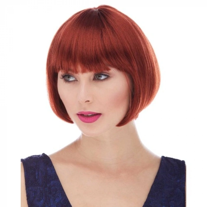 VipMarketim Kızıl Renk Düz Kesim Astarlı Küt Parti Peruğu