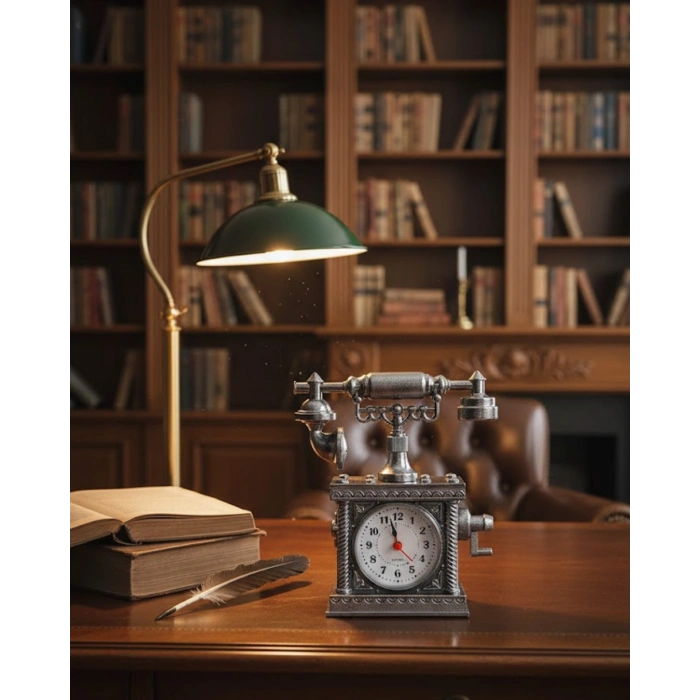 VipMarketim Klasik Telefon Görünümlü Masaüstü Saat ve Alarm