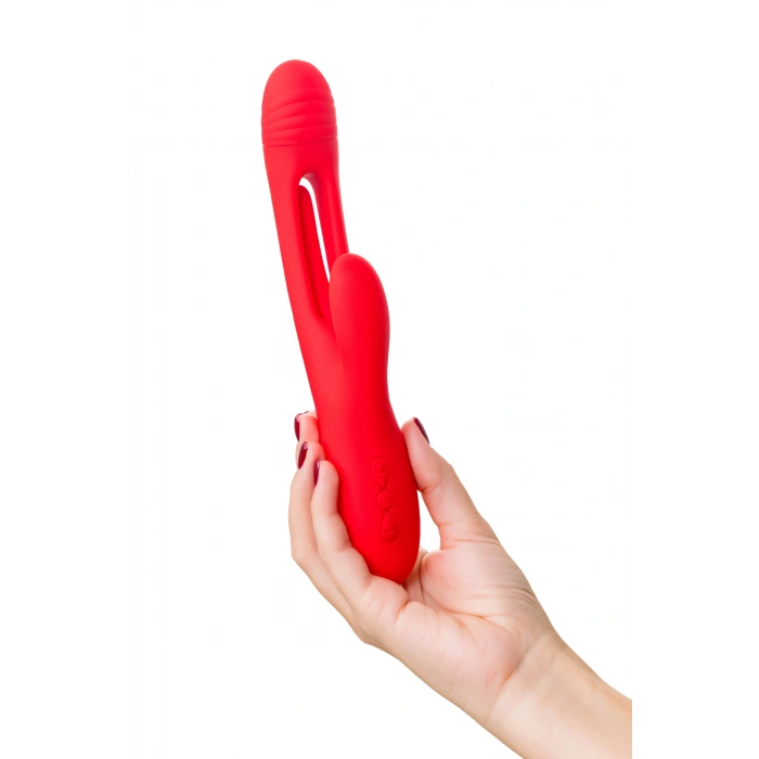 VipMarketim Klitoral uyarıcılı vibratör JOS Patti, hareketli dilli, silikon, kırmızı, 24 cm