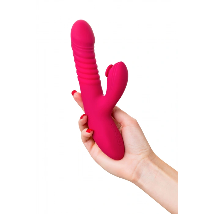 VipMarketim Klitoral Uyarıcılı Vibratör Jos Seri, Silikon, Pembe, 22 Cm