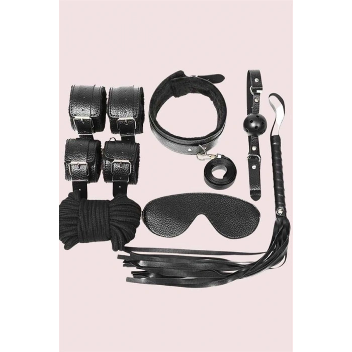 VipMarketim Kol Bacak İp Maske Kelepce Ağız Topu Kople Deri Set