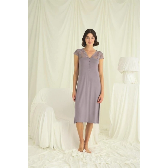 Vipmarketim Kolu Omzu Ve Yakası Dantelli Önü Düğmeli Gecelik