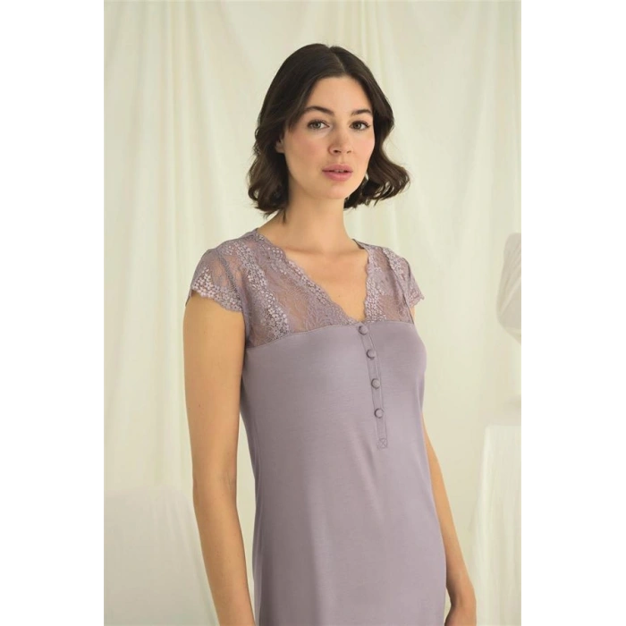 Vipmarketim Kolu Omzu Ve Yakası Dantelli Önü Düğmeli Gecelik