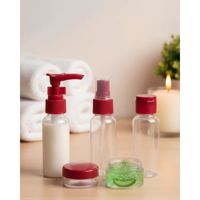 VipMarketim Kompakt 5’li Seyahat Şişesi Seti Şeffaf Kozmetik Kaplar