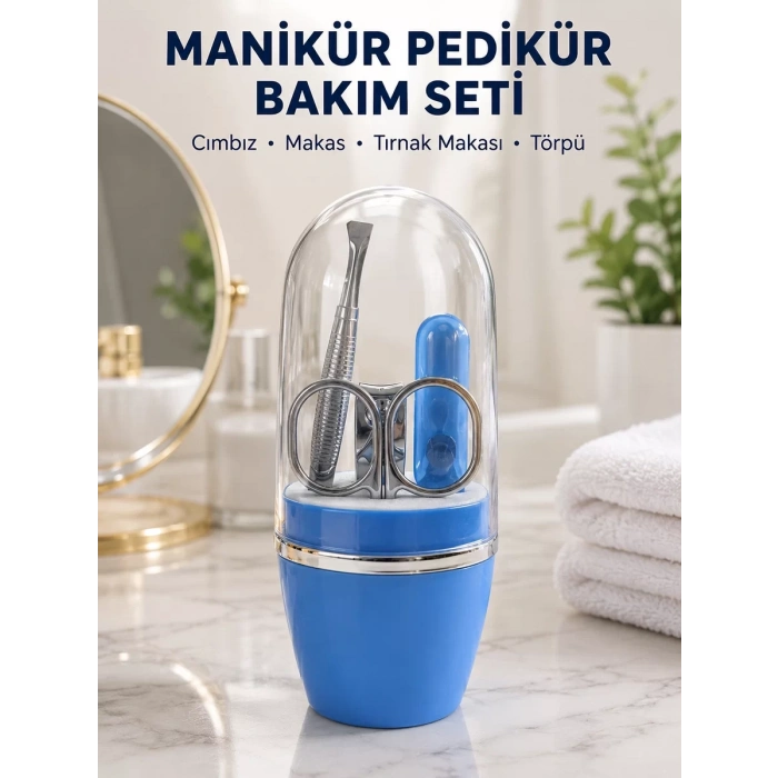 VipMarketim Kompakt Manikür Bakım Seti Mavi Taşınabilir Kişisel Bakım Çantası