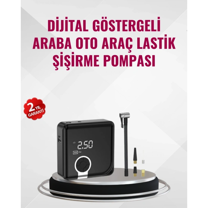 VipMarketim Kompakt Tasarımlı LED Işıklı Taşınabilir Hava Kompresörü
