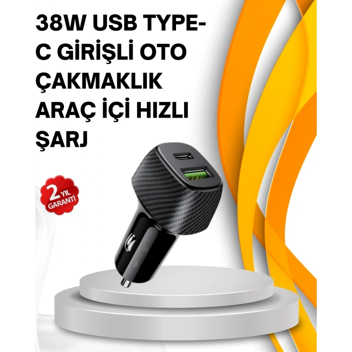 VipMarketim Kompakt Tasarımlı Type-C + USB Girişli Araç Şarj Başlığı
