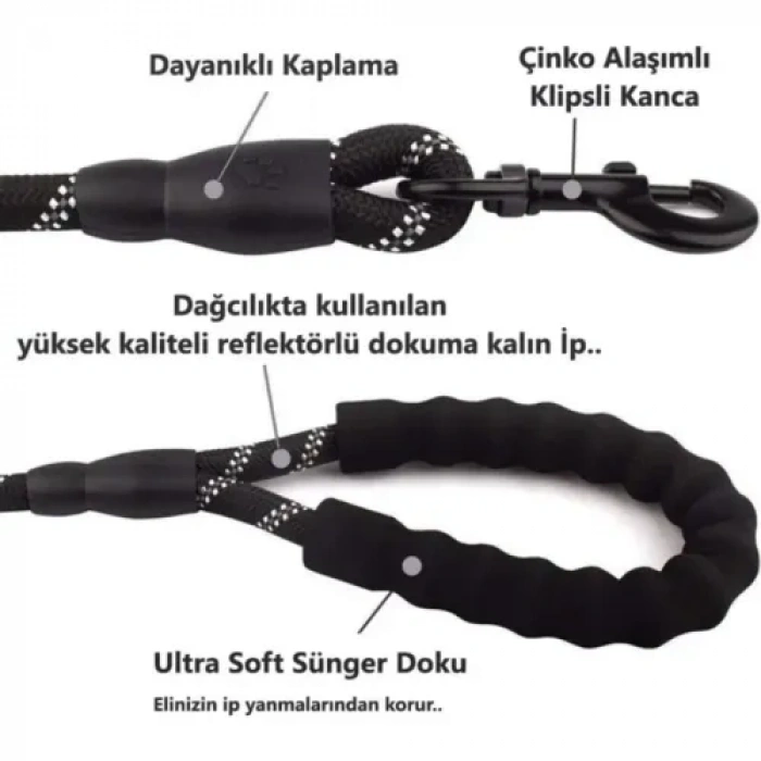 VipMarketim Köpekler İçin Reflektörlü Halat Gezdirme Tasması
