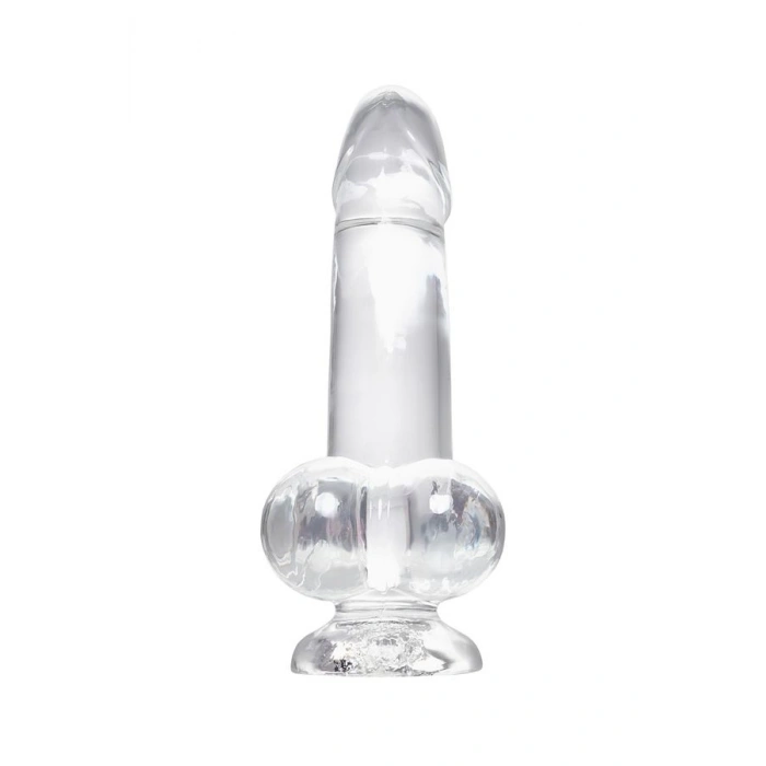 VipMarketim Kristal Pürüzsüz Yüzeyli Şeffaf Silikon Vantuzlu Testisli 15cm Dildo