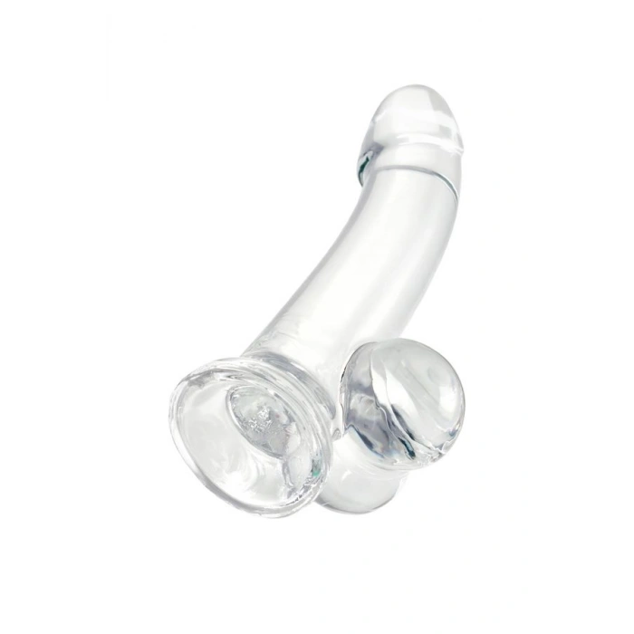 VipMarketim Kristal Pürüzsüz Yüzeyli Şeffaf Silikon Vantuzlu Testisli 15cm Dildo