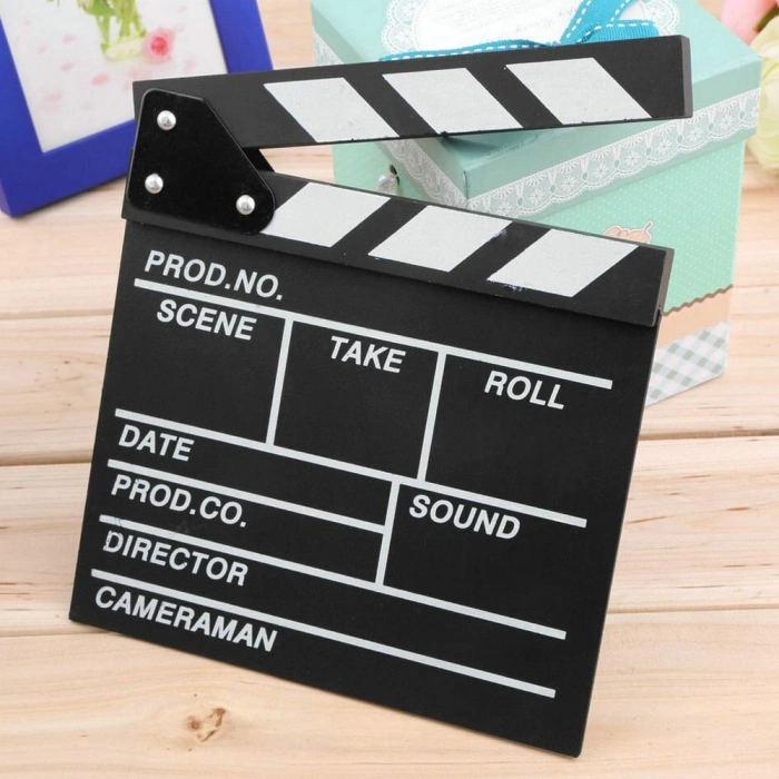 VipMarketim Küçük Boy Dekoratif Sinema Klaketi - Ahşap Tasarım - 20x20 cm