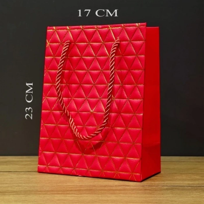VipMarketim Küçük Boy Kırmızı Gold Renkli Karton Çanta