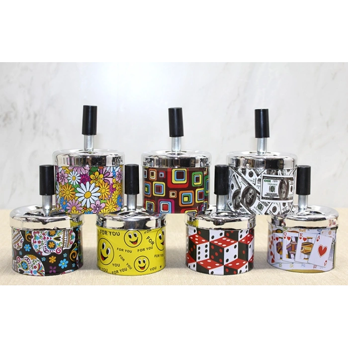 VipMarketim Küçük Boy Metal Renkli Basmalı Küllük Yuvarlak