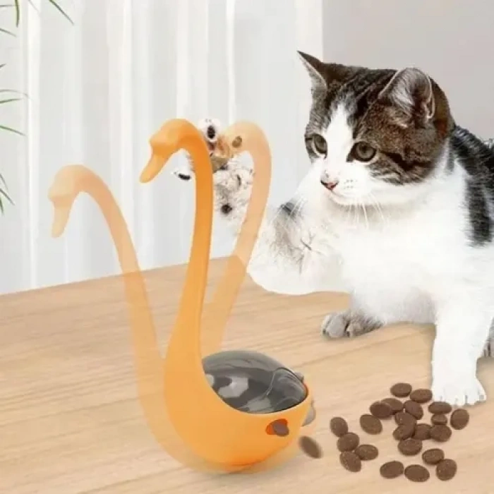 VipMarketim Kuğu Şeklinde Lazerli ve Mama Hazneli Kedi Oyuncağı