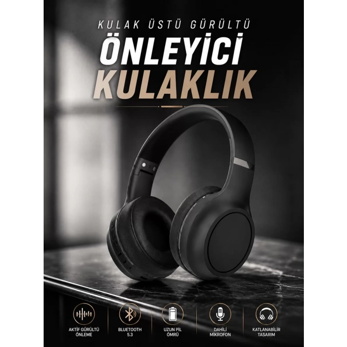 VipMarketim Kulak Üstü Kablosuz Bluetooth Kulaklık Gürültü Önleyici Ayarlanabilir