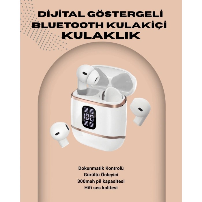 VipMarketim Kulakiçi Bluetooth Kulaklık V5.3 – 4’lü Set Dijital Ekranlı Gürültü Engelleme