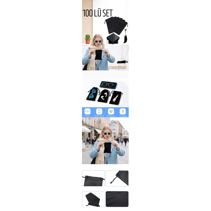 VipMarketim Kumaş Gözlük Kılıfı 50+50 Kılıf+Bezli SET Promosyon Gözlük Kılıfı