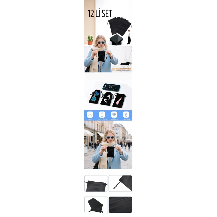 VipMarketim Kumaş Gözlük Kılıfı 6+6 Kılıf+Bezli SET