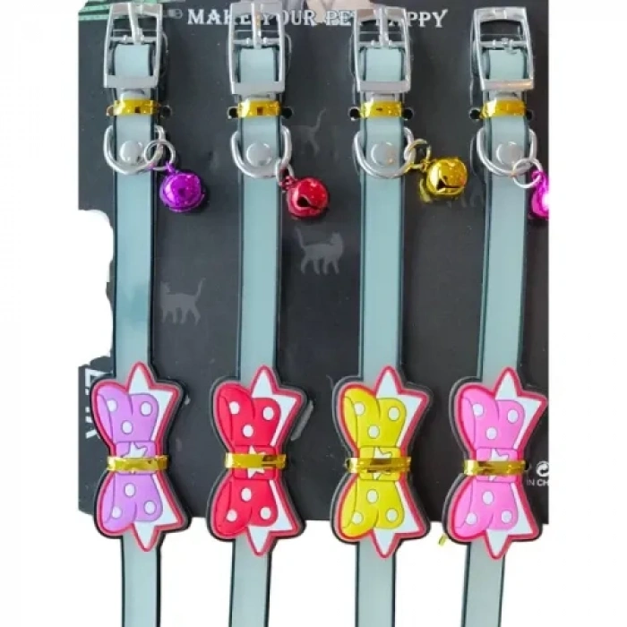 VipMarketim Kurdeleli Zilli Silikon Kedi Tasması