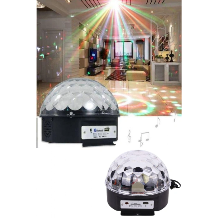 VipMarketim Küre Disko Topu Müzik Çalar Renkli Lazer Işıklı Bluetooth Disko Parti Işığı Kumandalı